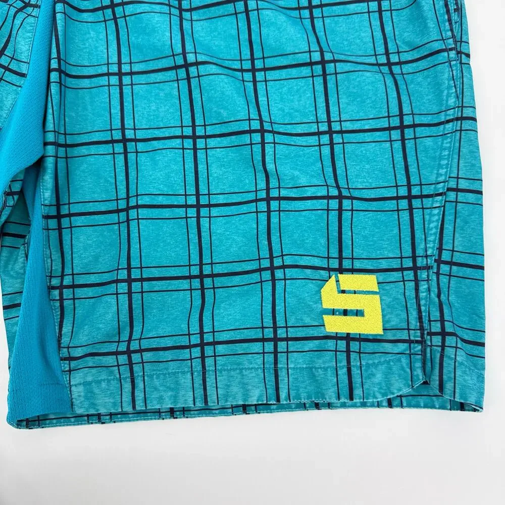 Nike Size Large Blue Black Checkered Board Shorts Swim Trunks